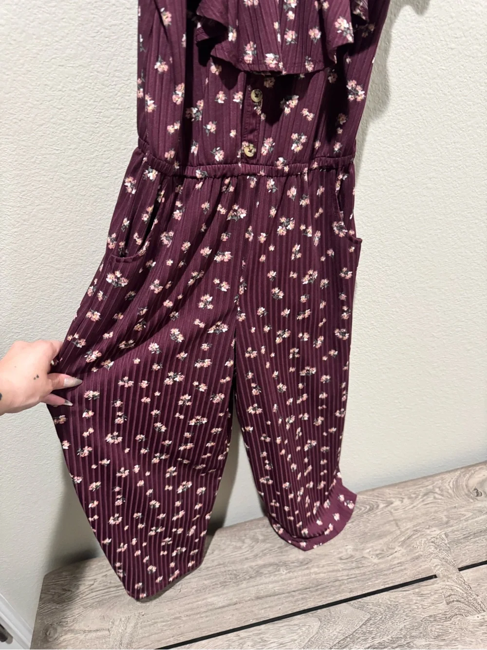 Justice Girls Burgundy Floral Jumpsuit